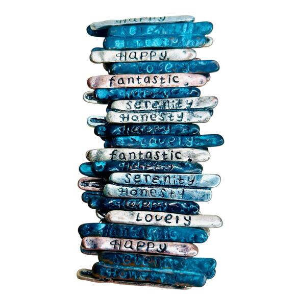 Positive Affirmation Words Earth Tones Metal Stretch Bracelet - Picture 3 of 3